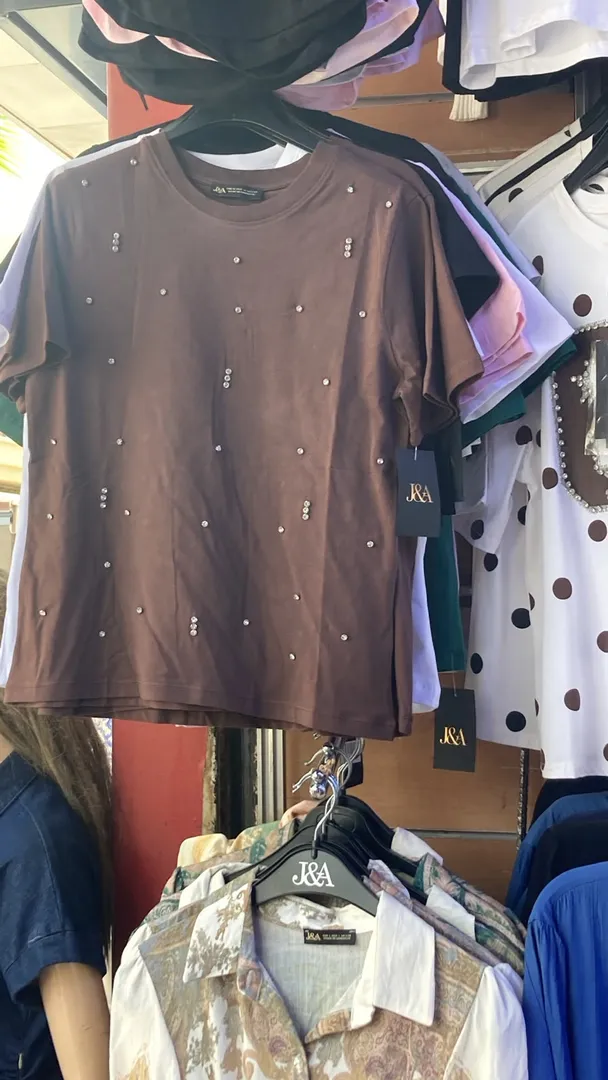 T-shirt à Manches Courtes et Strass Éparpillés